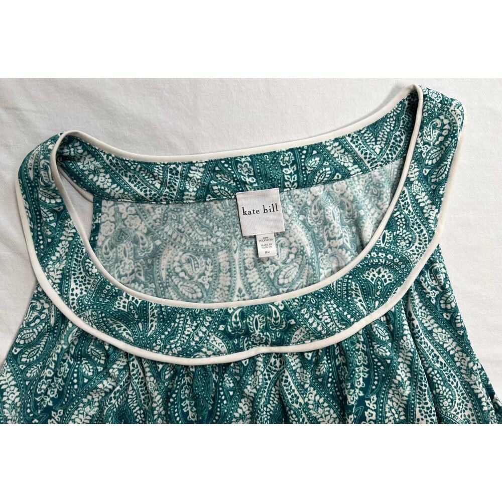 Kate Hill Dress 18W Sleeveless Green White Boat Neck Pockets - Picture 7 of 10